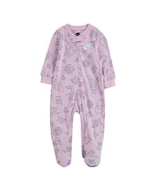 Baby Girls Mini Monogram Footed Coveralls