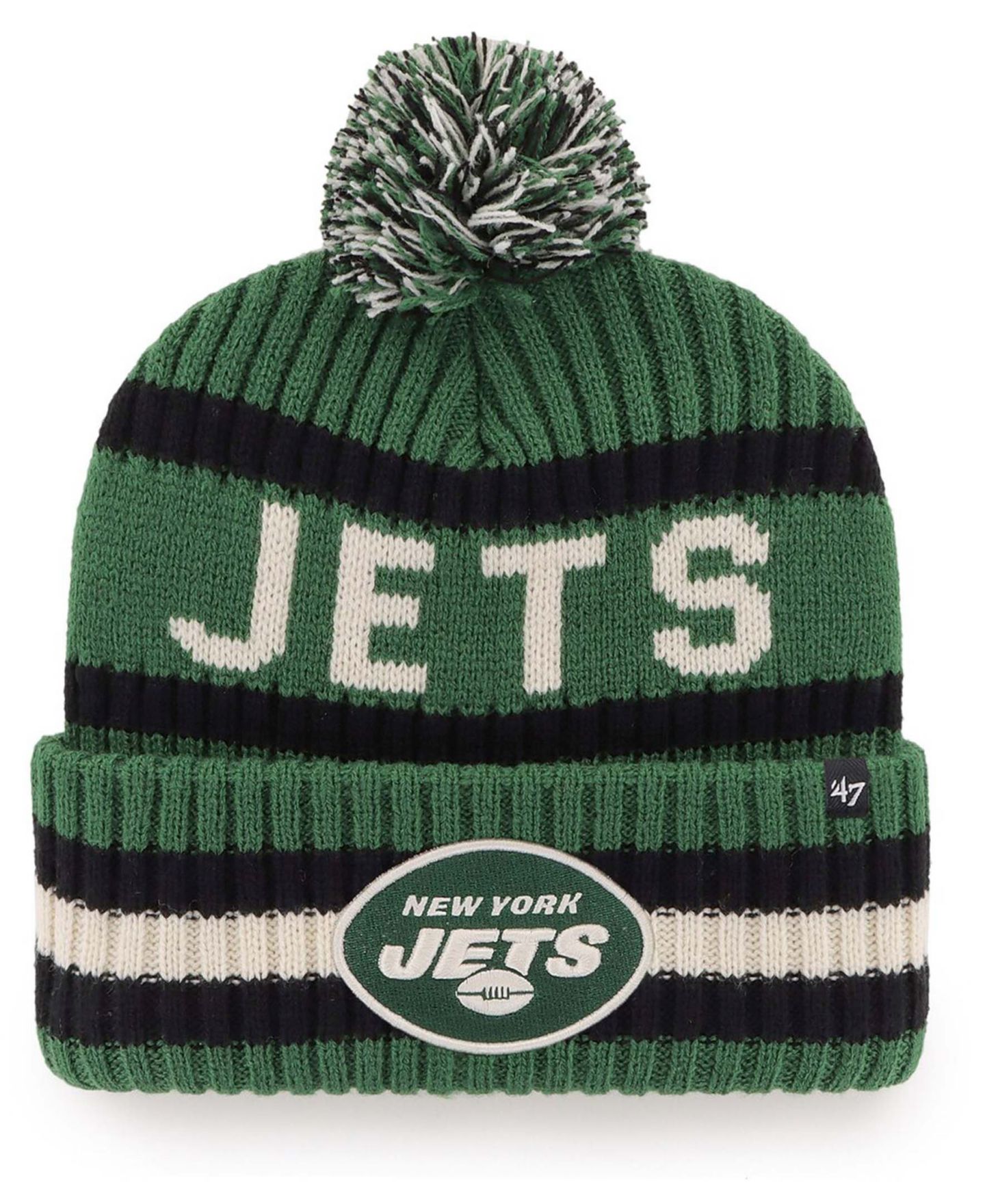 Мужская шапка '47 Brand Green New York Jets Bering Cuff Pom Knit Hat — фото 1