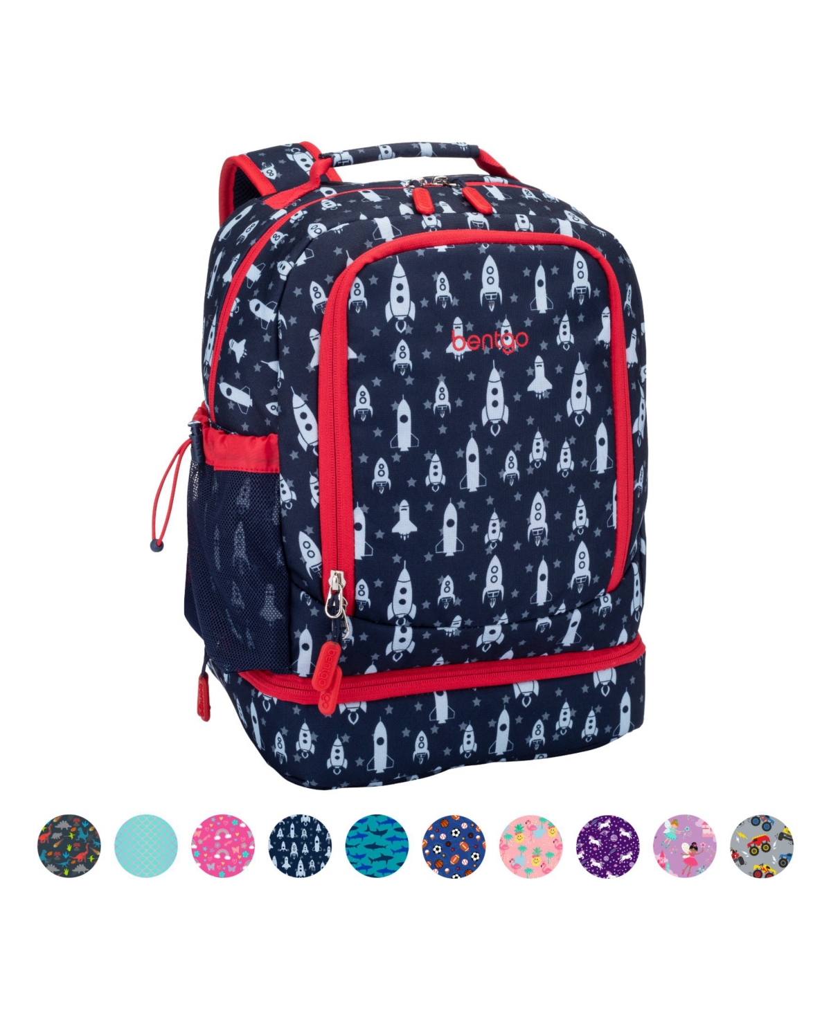 Bentgo Kids Prints 2-In-1 Backpack and Insulated Lunch Bag - Rocket - Blue and red