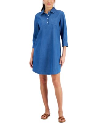 Karen Scott Petite 3 4 Sleeve Chambray Dress Created for Macy s Macy s