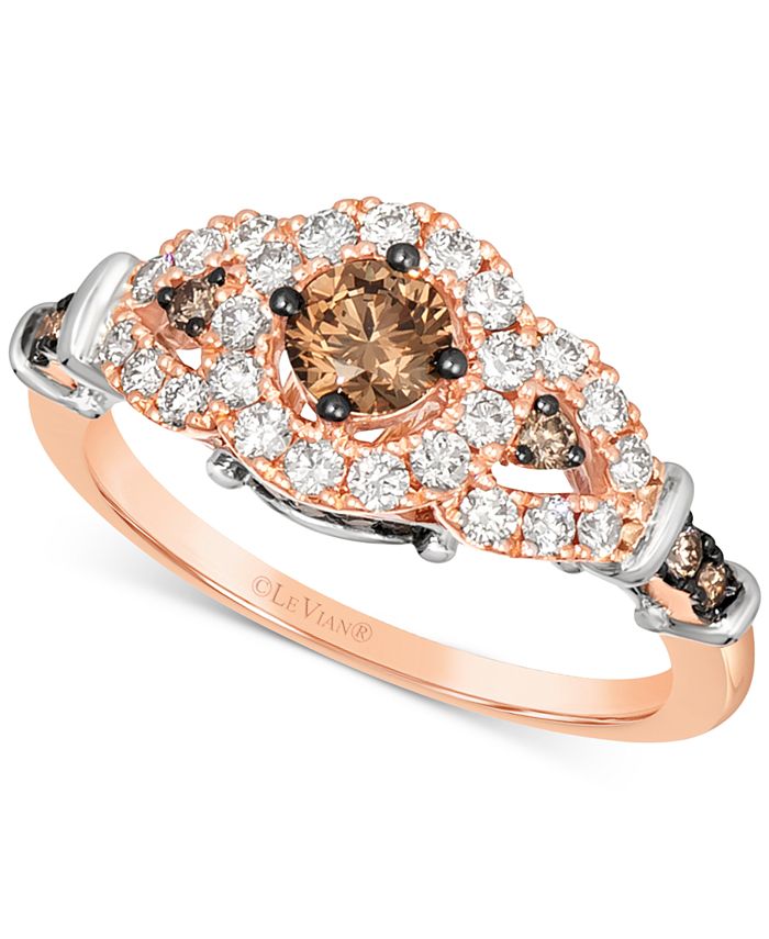 Le Vian Chocolate Diamond (1/2 ct. .) & Nude Diamond (3/8 ct. .) Halo  Ring in 14k Rose & White Gold & Reviews - Rings - Jewelry & Watches - Macy's