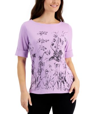 Karen Scott Petite Printed Boat Neck 