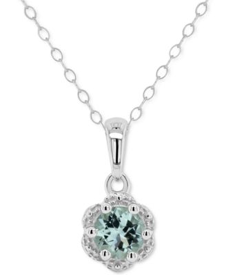 Macy's - Aquamarine Solitaire 18" Scalloped-Edge Pendant Necklace (3/8 ct. t.w.) in Sterling Silver (Also in Opal)