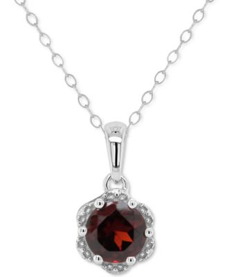 Rhodolite Garnet Solitaire Scalloped Edge 18" Pendant Necklace (1 ct. t.w.) in Sterling Silver (Also in Citrine, Peridot, White Topaz, Blue Topaz, & Amethyst)