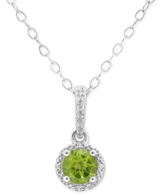 Rhodolite Garnet (1 ct. t.w.) & Diamond Accent Solitaire 18" Pendant Necklace in Sterling Silver (Also in Citrine, Blue Topaz, Peridot, Amethyst, & White Topaz)