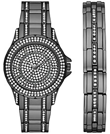 Women's Crystal Black-Tone Bracelet Watch 39mm & Bracelet Set