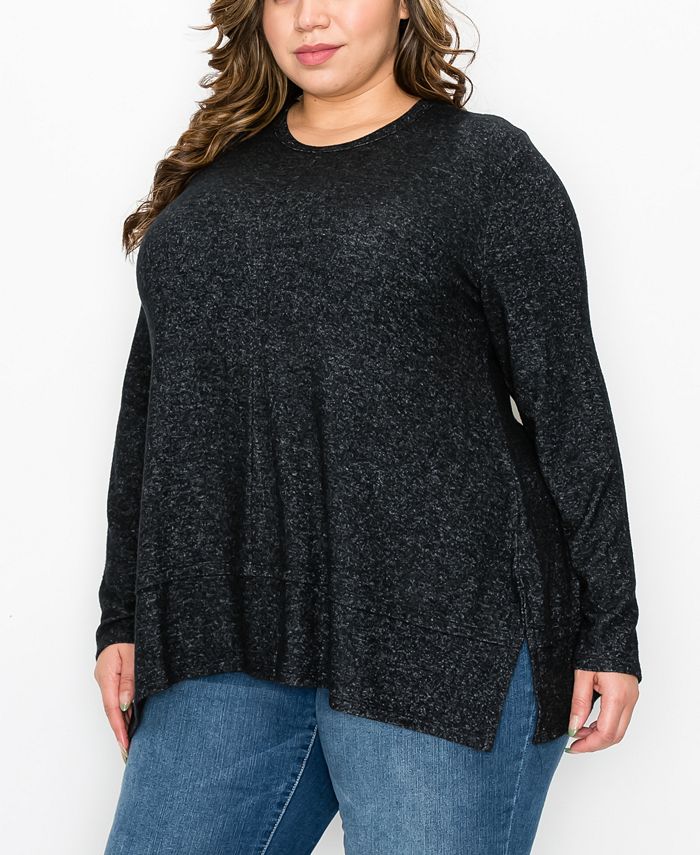 COIN 1804 Plus Size Cozy Long Sleeve Pleat Button Back Top - Macy's