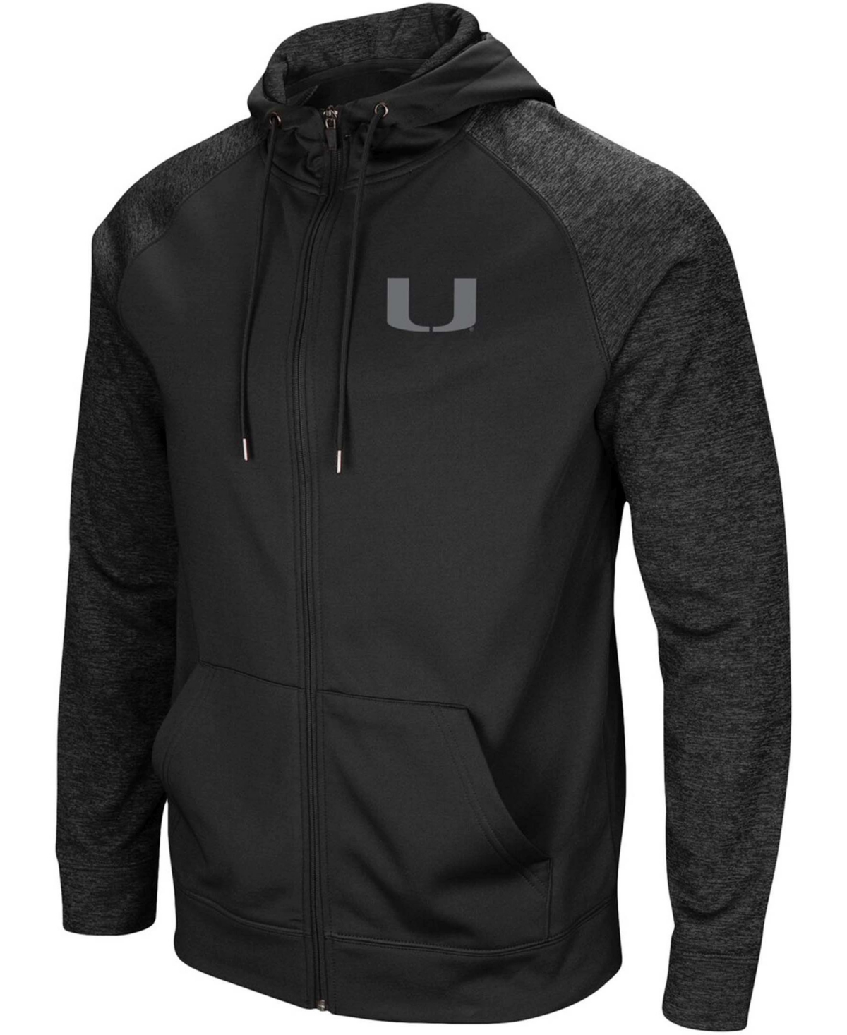 Men's Black Miami Hurricanes Blackout 3.0 Tonal Raglan Full-Zip Hoodie