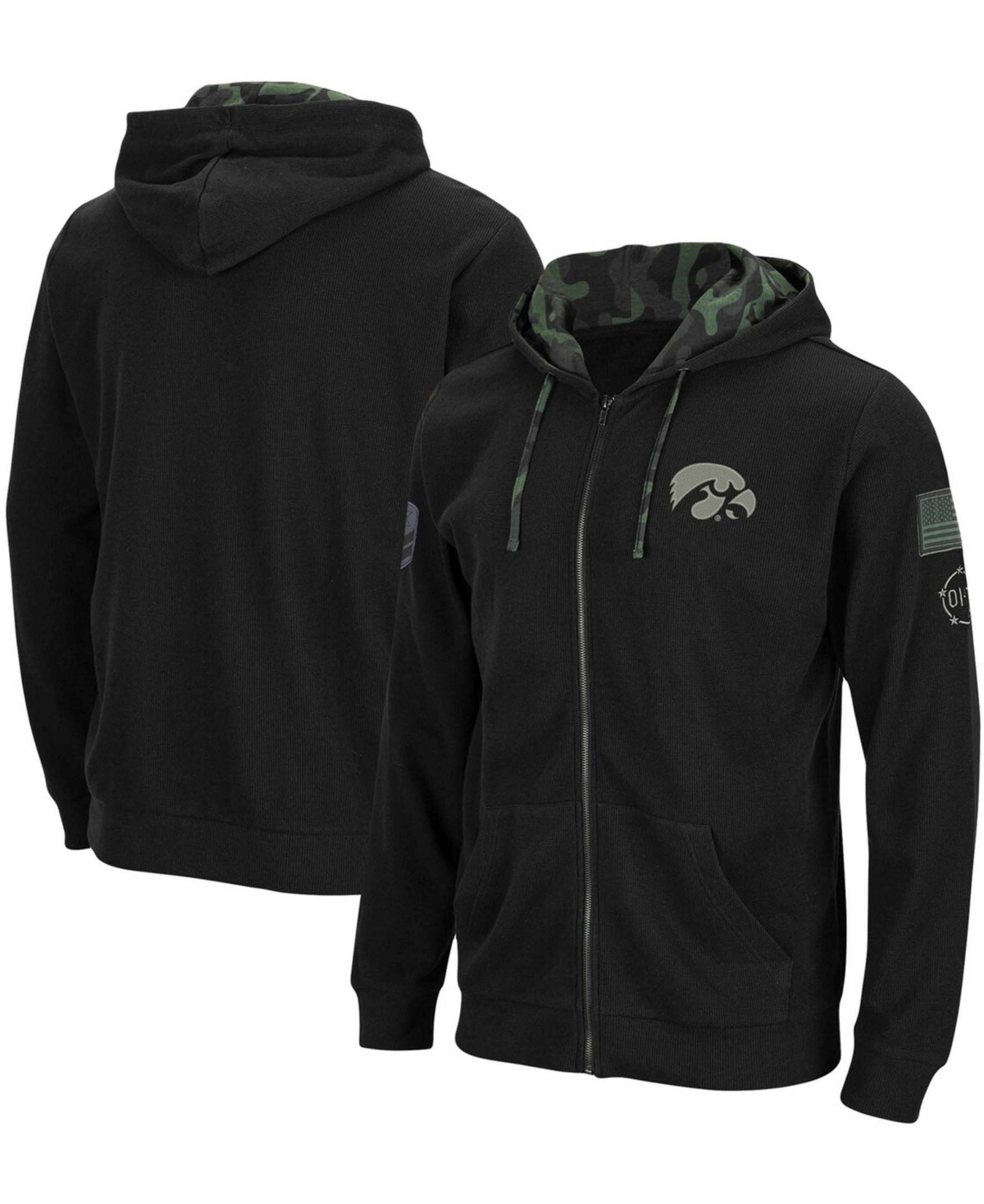 Colosseum Black Iowa Hawkeyes Oht Military Appreciation Waffle Full-zip Hoodie In Black