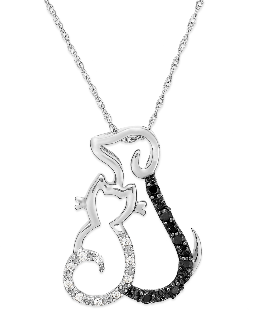 Black and White Diamond Accent Cat and Dog Pendant Necklace in