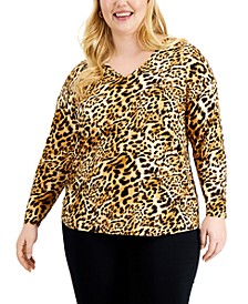Plus Size Leopard-Print V-Neck Tunic, Created for Macy's