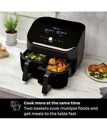 Dual Air Fryer Oilless Cooker with 2 Independent Nonstick Frying Baskets XXL 8 Quart 1800W Black