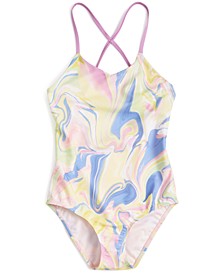 Big Girls Marble-Print Swimsuit, Created for Macy's