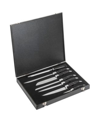 7 Piece Connoisseur Laguiole Black Pakkawood Kitchen Knife Set with Knife Sharpener
