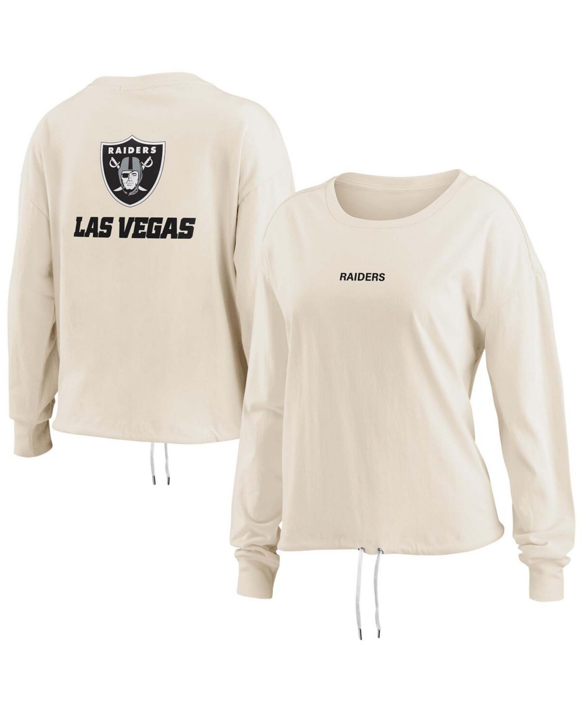 Women's Oatmeal Las Vegas Raiders Long Sleeve Crop Top Shirt - Oatmeal