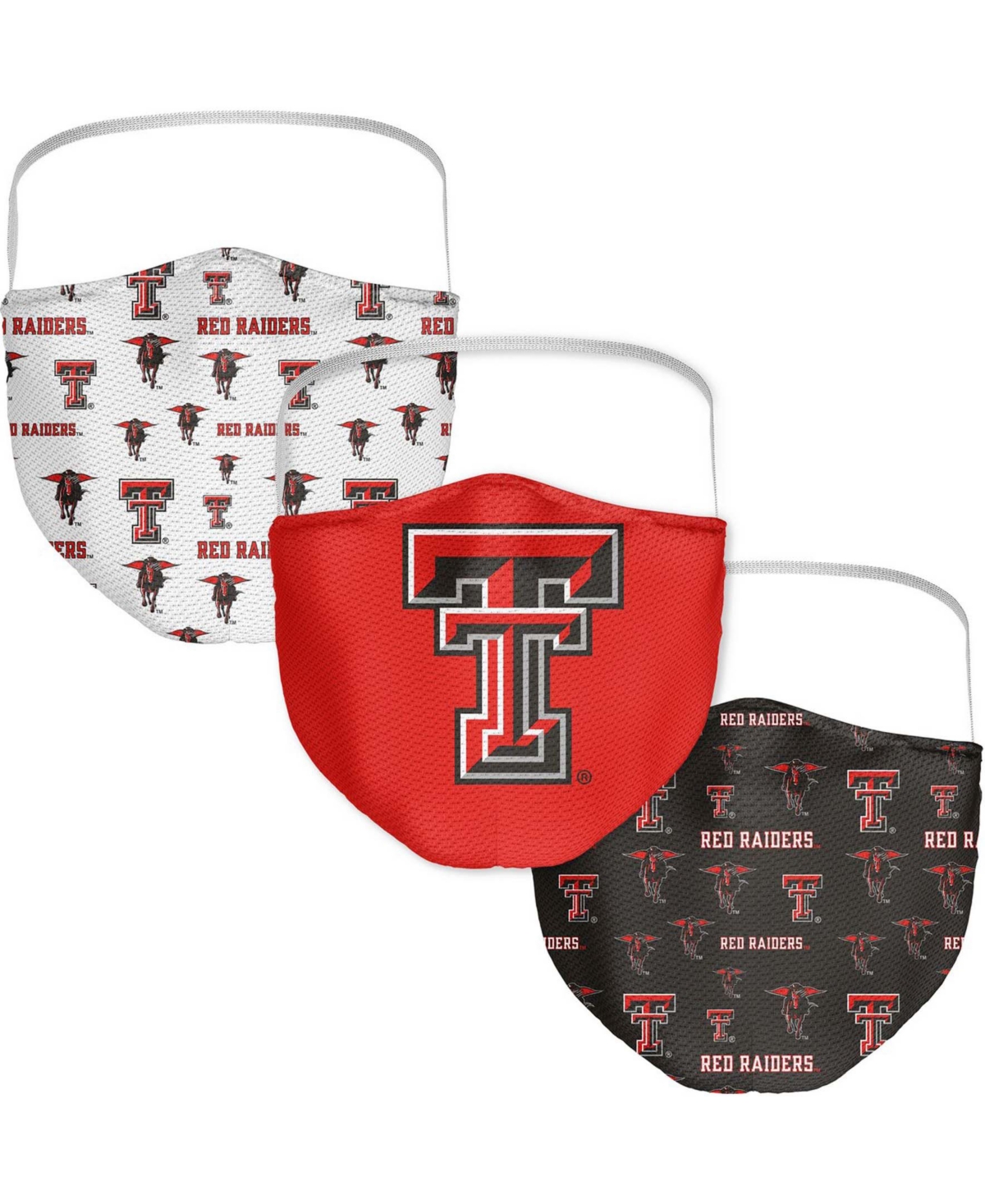 Multi Adult Texas Tech Red Raiders All Over Logo Face Covering 3-Pack - Multi