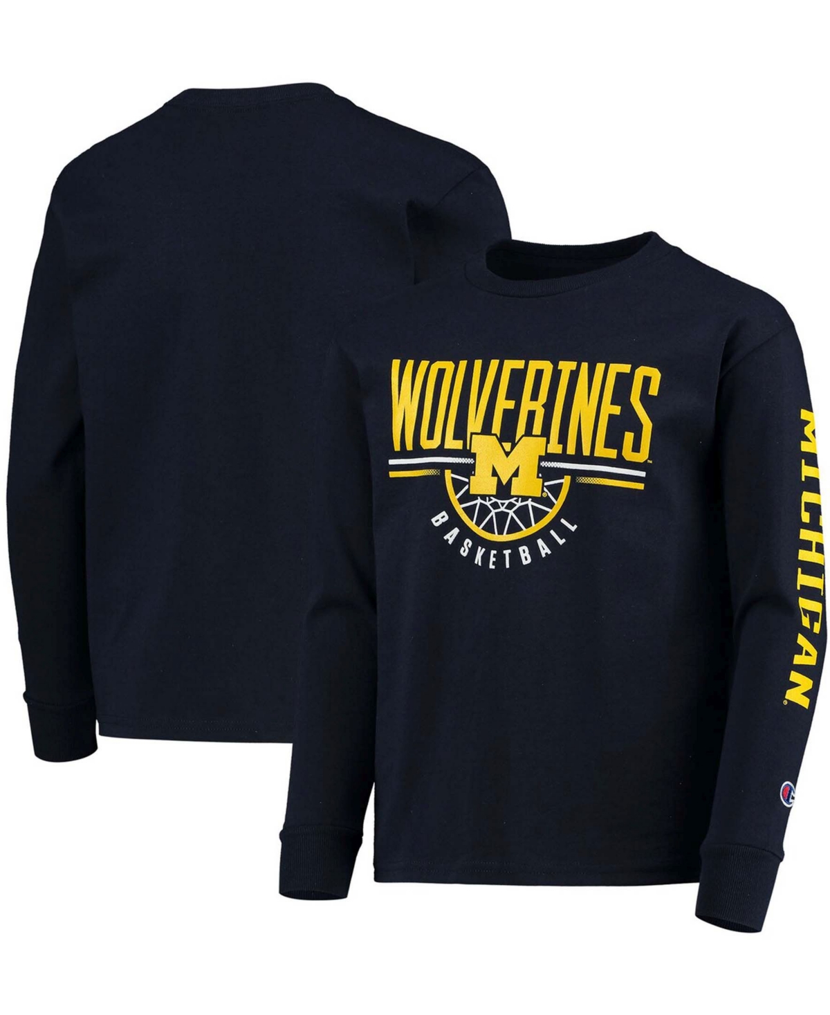 Big Boys and GirlsMichigan Wolverines Basketball Long Sleeve T-shirt - Navy