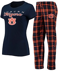 Women's Navy and Orange Auburn Tigers Lodge T-shirt and Flannel Pants Sleep Set