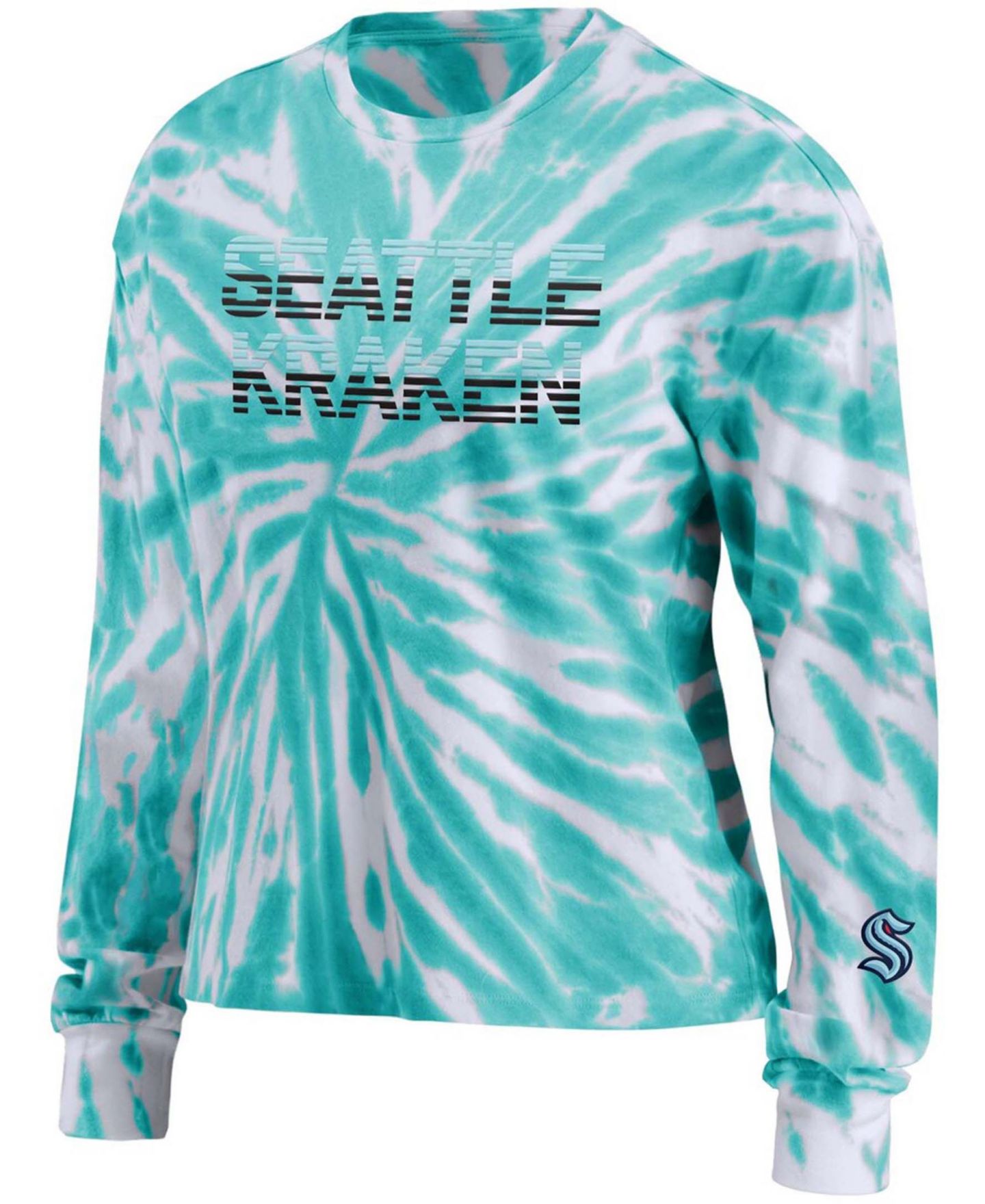 Женская футболка WEAR by Erin Andrews Light Blue Seattle Kraken Tie-Dye Long Sleeve — фото 3