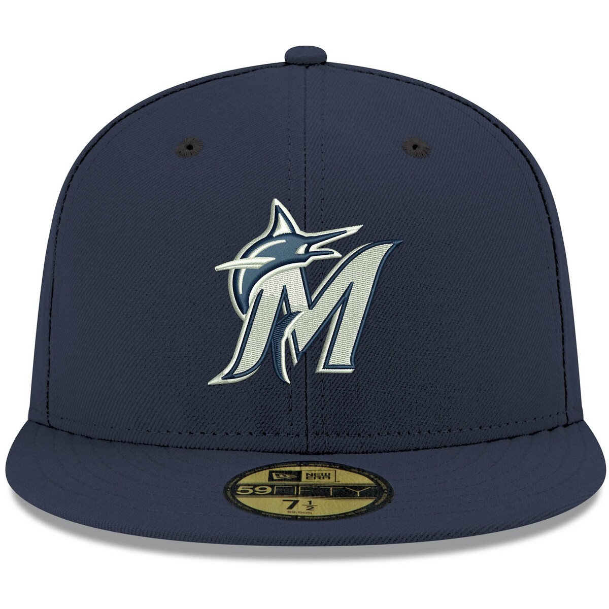 New Era Men's Navy Miami Marlins Logo White 59fifty Fitted Hat In Navy