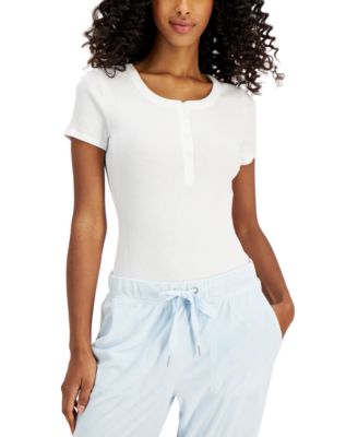 Photo 1 of Plus Size XXXL Jenni Ribbed Henley Thong Bodysuit, White