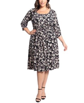 London Times - Plus Size Printed Smocked-Waist Dress