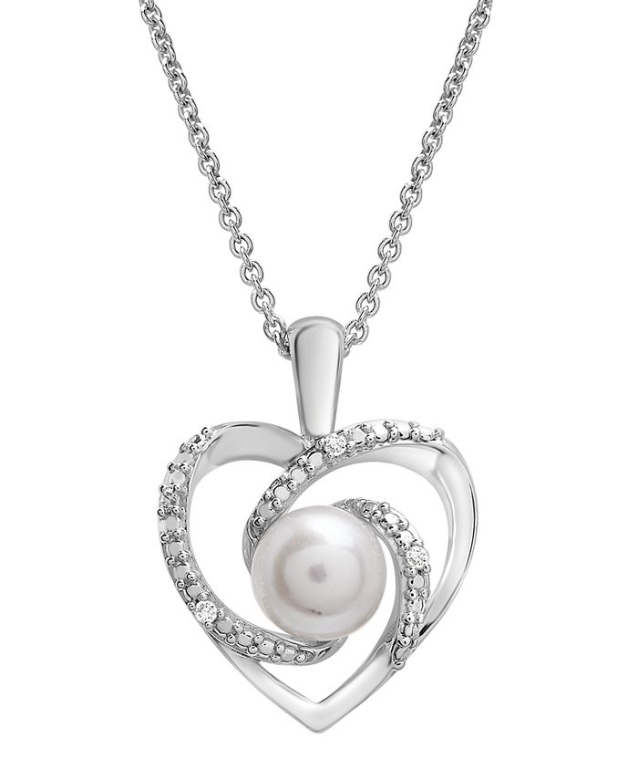 Macy's Cultured Freshwater Pearl (6mm) & Diamond Accent Swirl Heart 18 ...