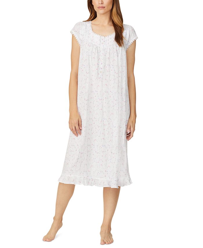 Eileen West Cotton Lace-Trim Printed Waltz Nightgown - Macy's