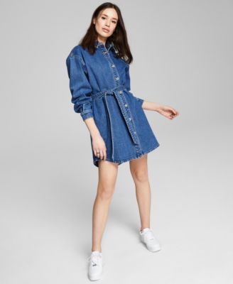 And Now This - Denim Tie Waist Dress