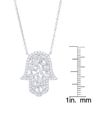 Cubic Zirconia Hamsa Hand Necklace in Fine Silver Plate