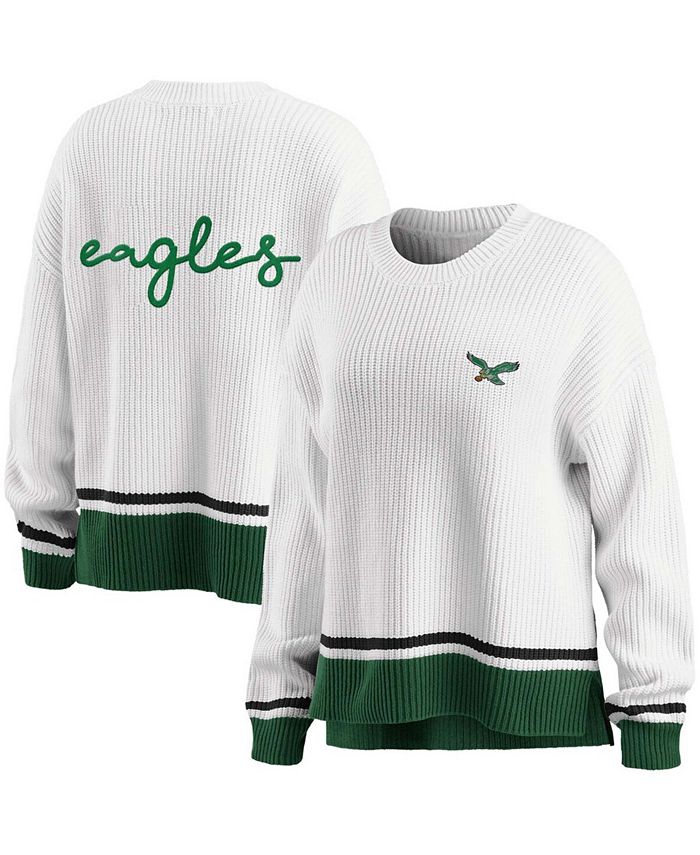 WEAR by Erin Andrews Women's White, Midnight Green Philadelphia Eagles  Pullover Sweater - Macy's
