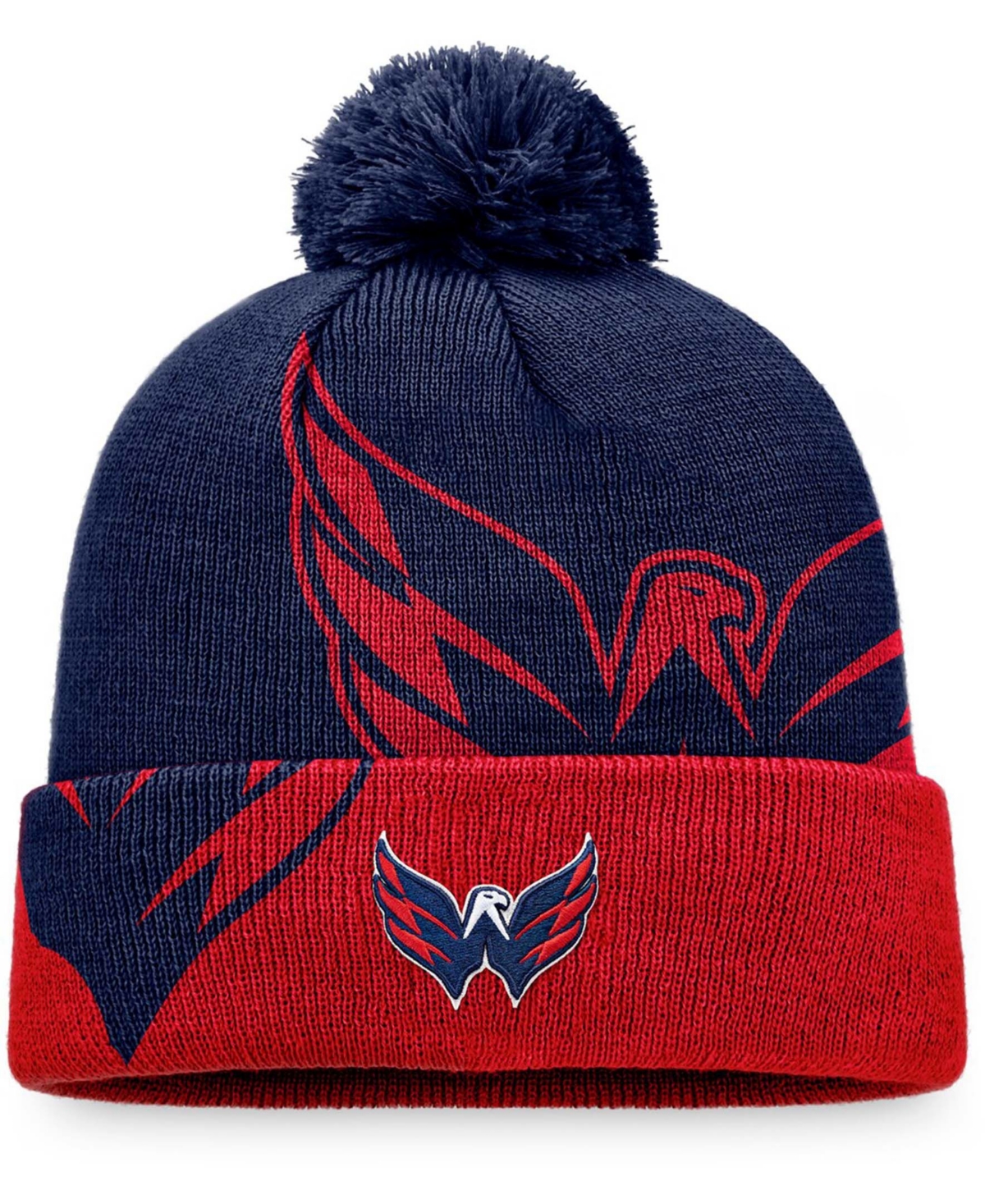 Shop Fanatics Men's Navy, Red Washington Capitals Block Party Cuffed Knit Hat With Pom In Navy,red