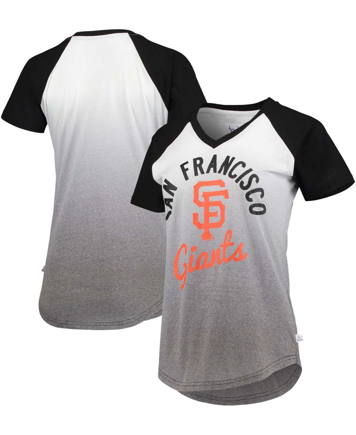 Women's Black, White San Francisco Giants Shortstop Ombre Raglan V-Neck T-shirt - Black, White