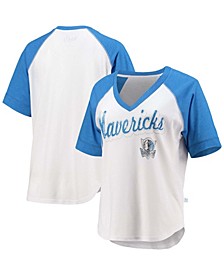 Women's White, Blue Dallas Mavericks Around the Horn Rhinestone Raglan Tri-Blend V-Neck T-shirt