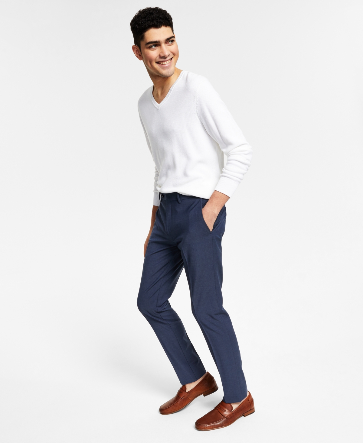 Men's Slim-Fit Wool-Blend Solid Suit Pants, Created for Macy's - Blue