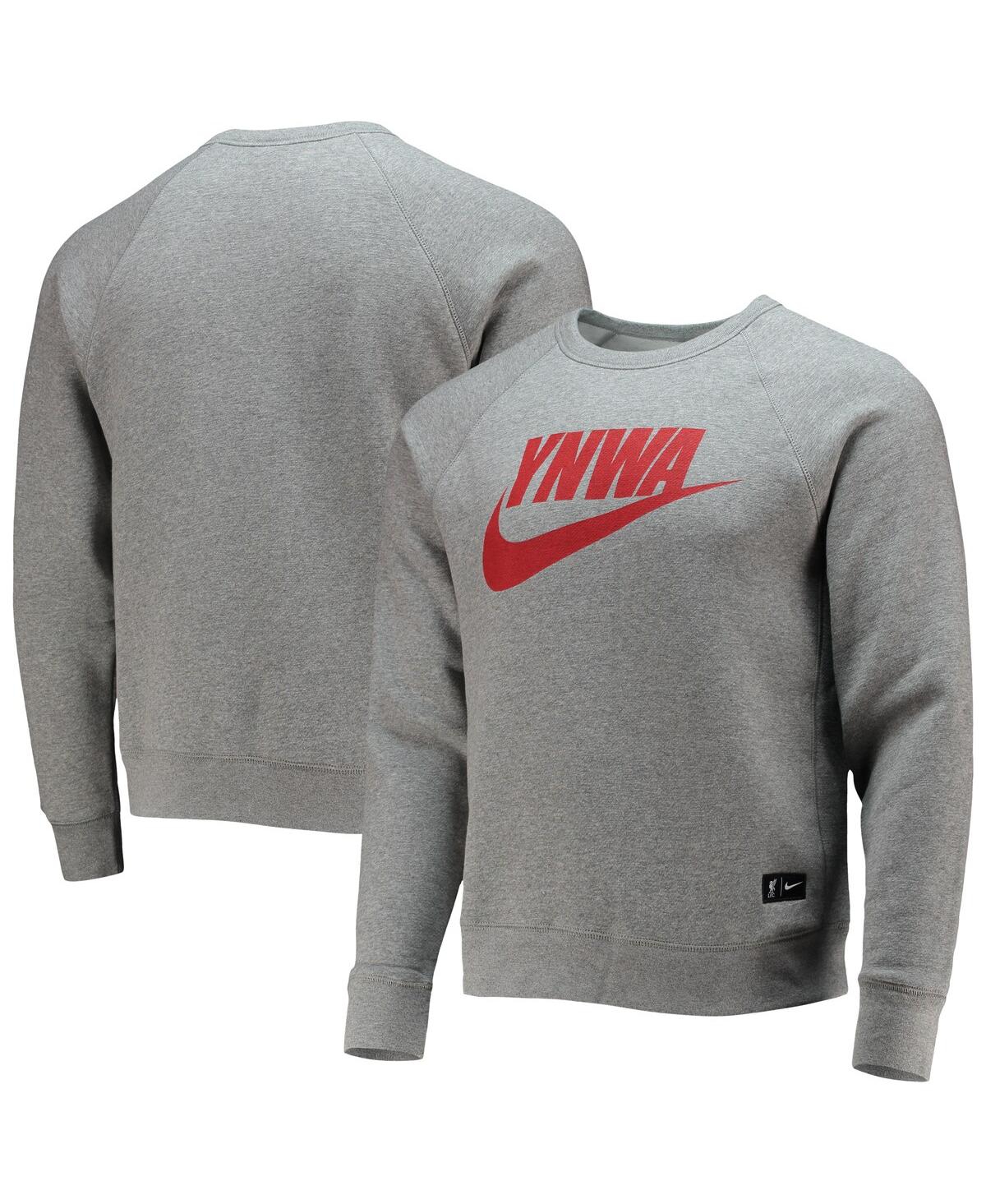 Nike Men's Heathered Gray Liverpool Heritage Raglan Pullover Sweatshirt In Heather Gray