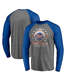 Men's Gray New York Mets 1986 World Series 35th Anniversary Stars Raglan 3/4-Sleeve T-shirt