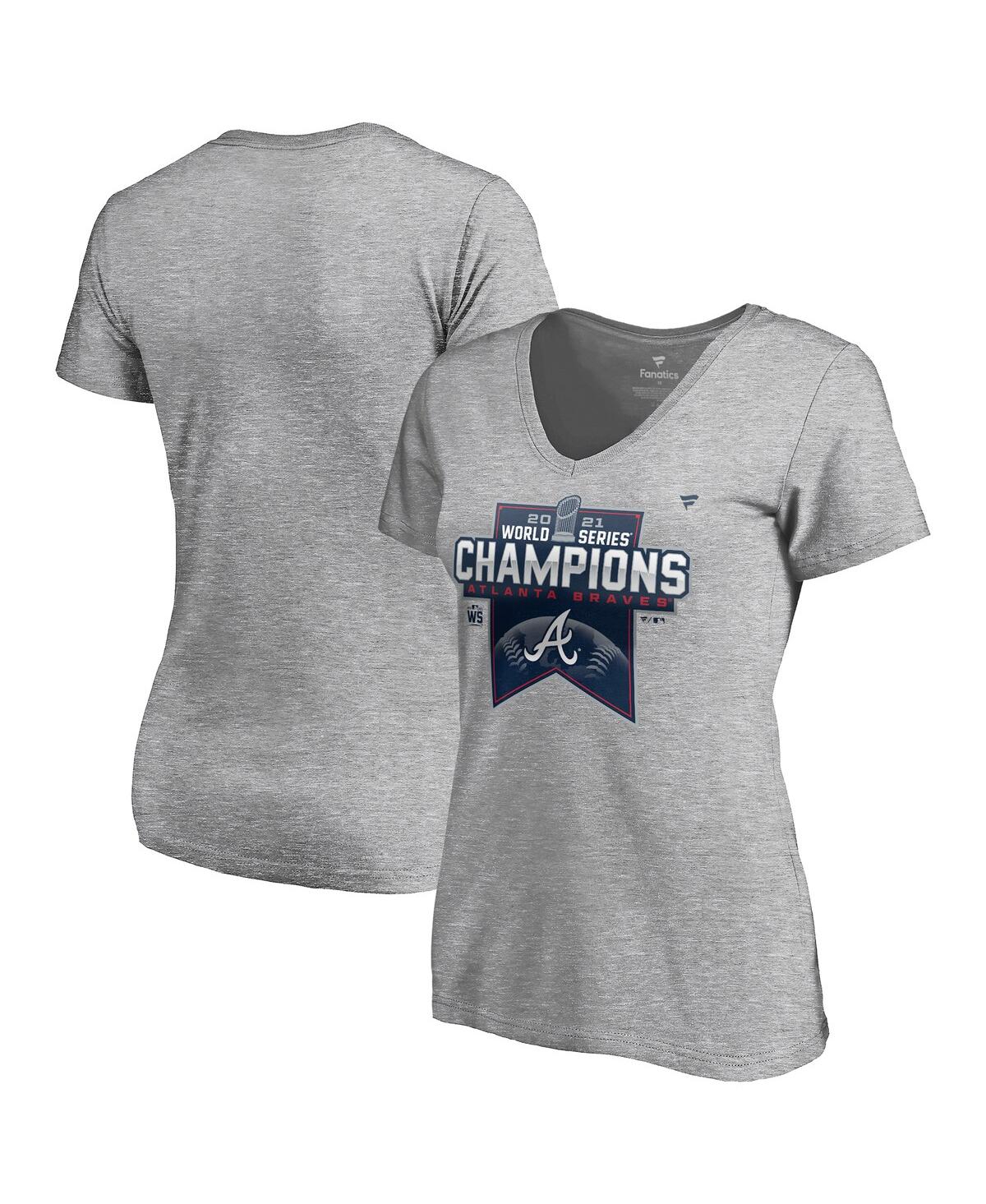 Women'sAtlanta Braves 2021 World Series Champions Locker Room Plus Size V-Neck T-Shirt - Heather Gray