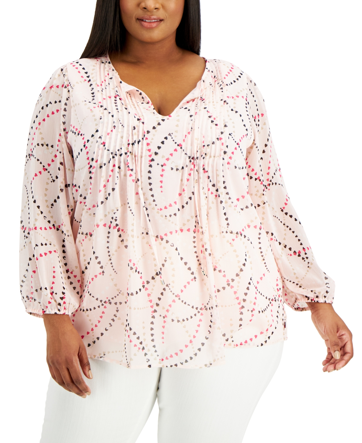 Plus Size Printed Pintucked Top - Ballerina Pink Multi