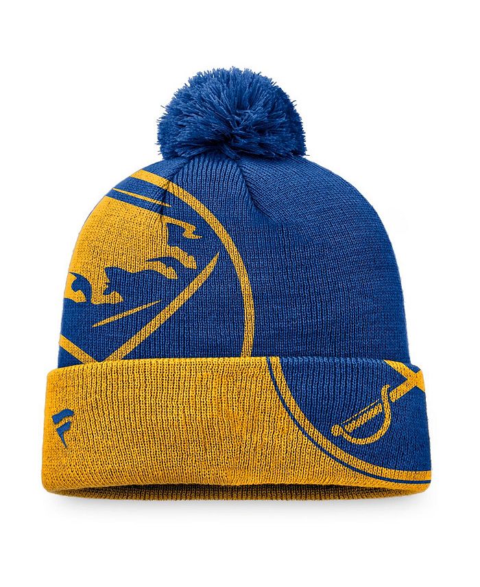 Fanatics Men's Royal and GoldTone Buffalo Sabres Block Party Cuffed Knit Hat with Pom Macy's