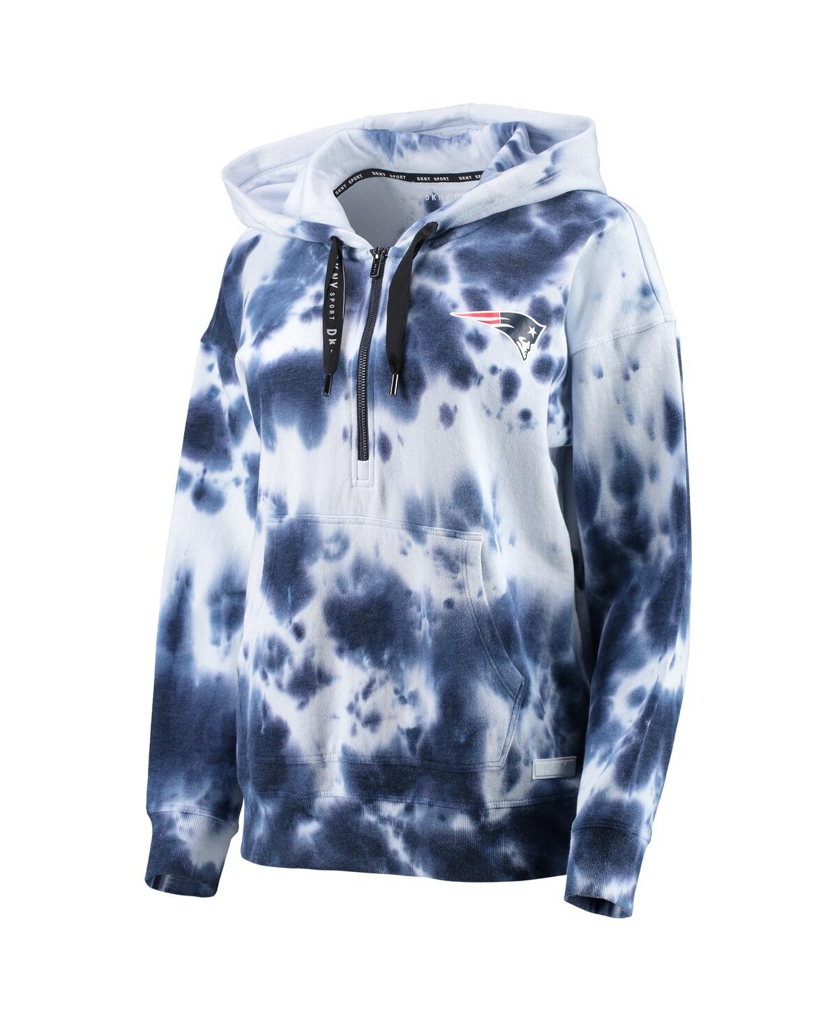 Dkny Women's White And Navy New England Patriots Dakota Oversized Tie-dye Half-zip Hoodie In White,navy