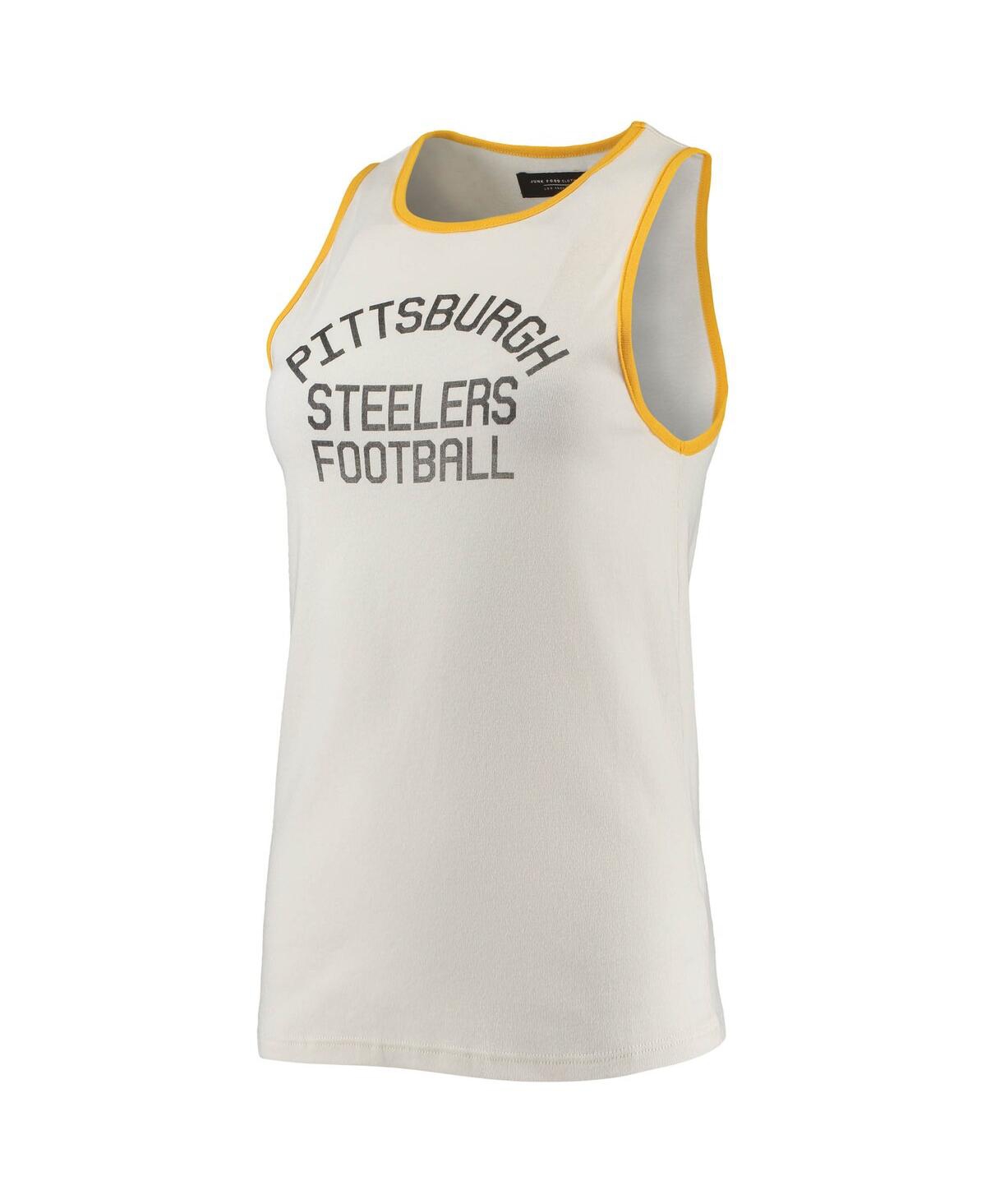 Shop Junk Food Women's White And Gold Pittsburgh Steelers Throwback Pop Binding Scoop Neck Tank Top In White,gold-tone