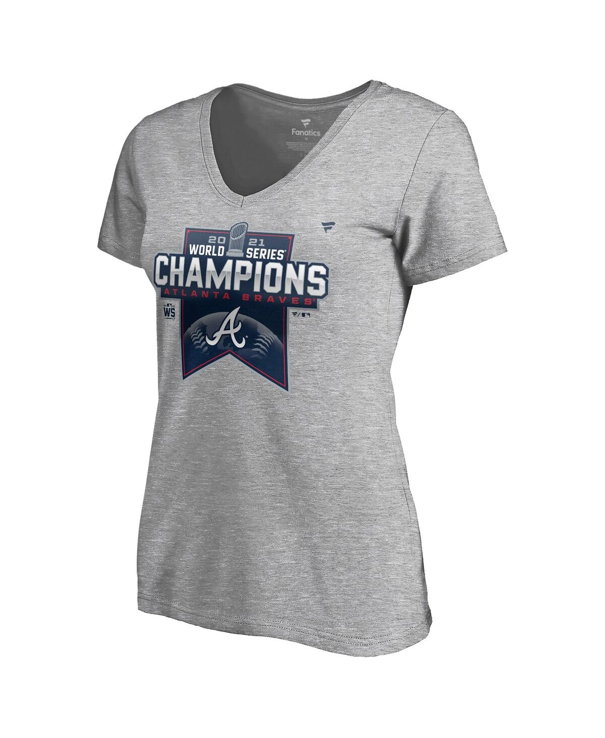 Women'sAtlanta Braves 2021 World Series Champions Locker Room Plus Size V-Neck T-Shirt - Heather Gray