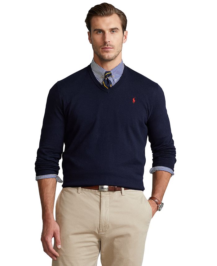 Polo Ralph Lauren Men's Big & Tall Cotton V-Neck Sweater - Macy's