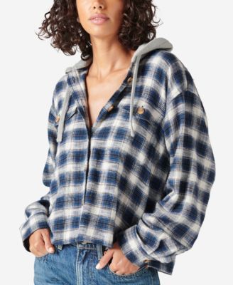 Lucky Brand Cropped Plaid Button-Down Hoodie - Macy's