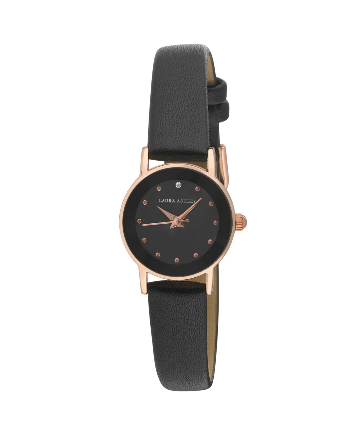 Women's Black Faux Leather Strap Watch 24mm - Black