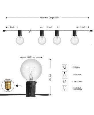 25-Light Indoor and Outdoor Contemporary Rustic Incandescent G40 Bistro Globe Bulb String Lights