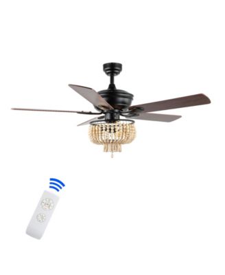 Opal 3-Light Farmhouse Rustic Wood Bead Shade LED Ceiling Fan with Remote