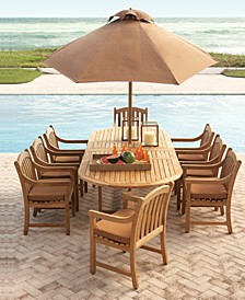Bristol Outdoor Teak 9-Pc. Dining Set (118" x 47" Dining Table and 8 Dining Chairs),  Created for Macy's 