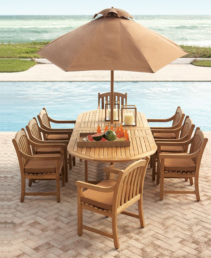 Furniture - Bristol Outdoor 9 Piece Set: 87" x 47" Dining Table and 8 Dining Chairs